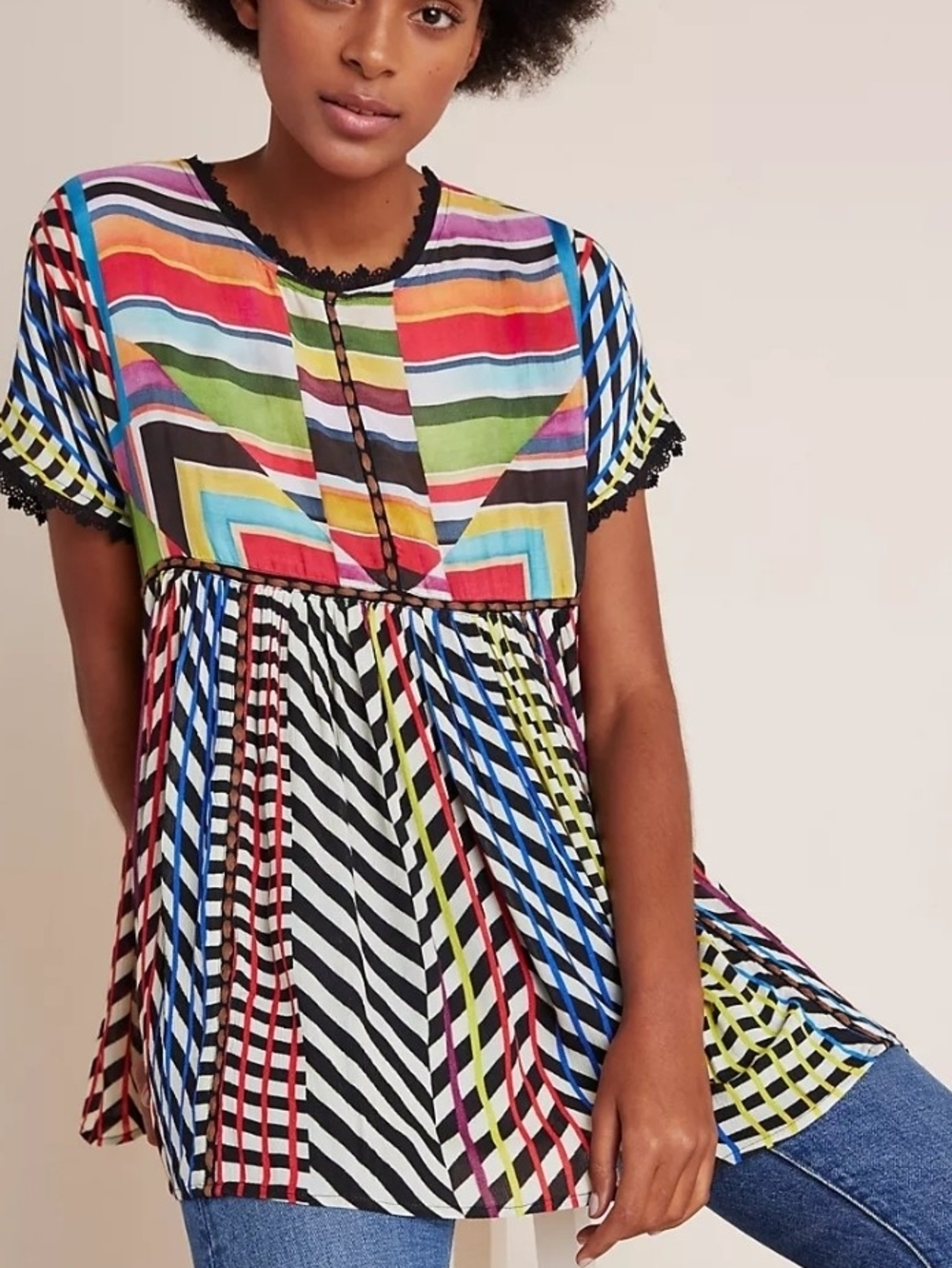 Anthropologie Conditions Apply Short-Sleeve Tunic Blouse